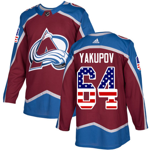 Adidas Avalanche #64 Nail Yakupov Burgundy Home Authentic USA Flag Stitched NHL Jersey - Click Image to Close
